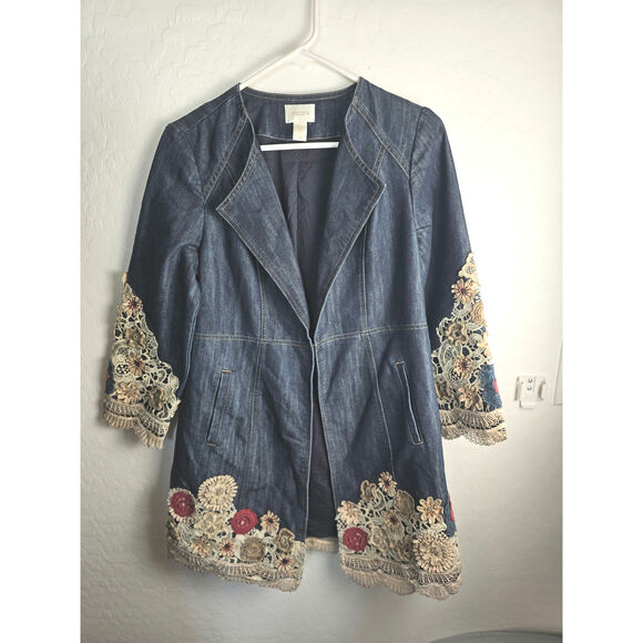 Chico's Jackets & Blazers - Chico's Denim Jacket Embroidered Floral Size Small 4/6